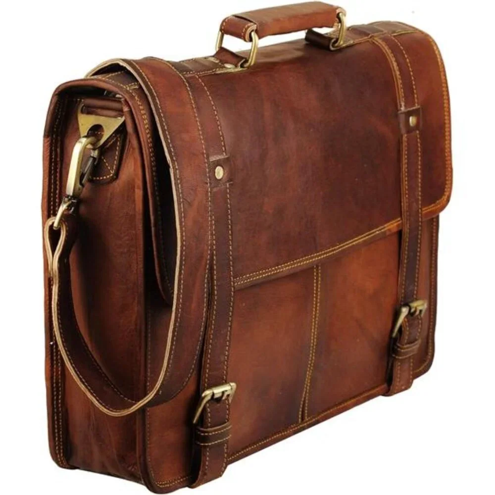 15 Inch Brown Leather Messenger Bag for Men and Women | Best Laptop Briefcase
